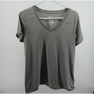 Nike Womens Dri-FIT V-Neck Athletic Cut T-Shirt Gray Heather XL Short Sleeve